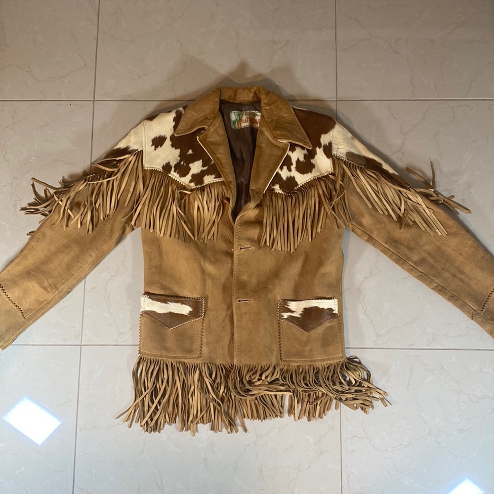 Cowhide fringe leather jacket